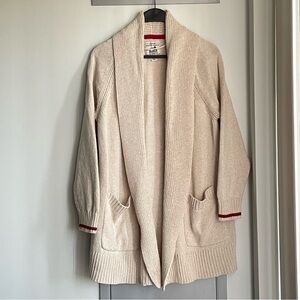 ROOTS Cabin Collection Cream Open Front Cardigan with Red Accents